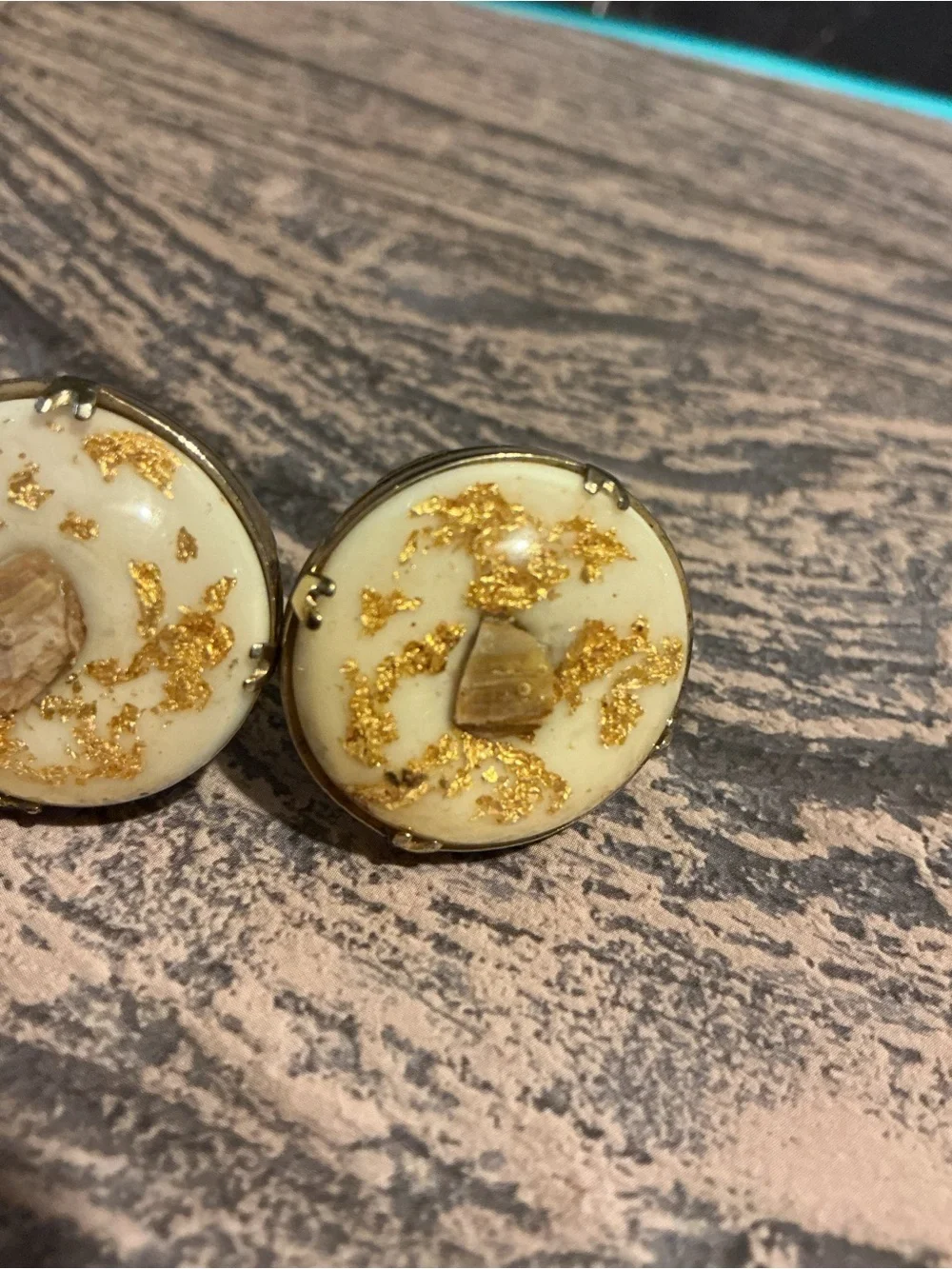Vintage Resin with Gold Flakes & Gold Bearing Quartz  Cufflinks